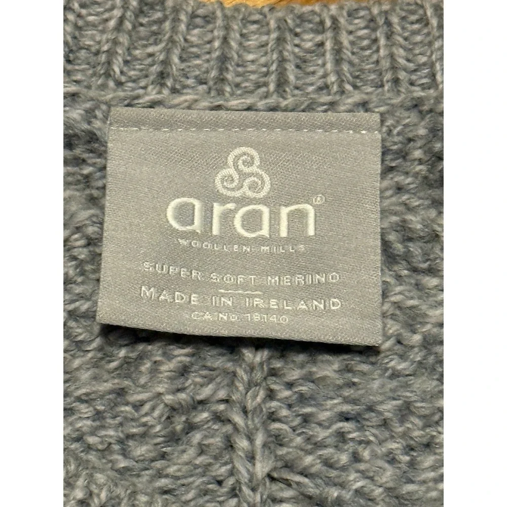 Aran Crafts Sweater Mens Large Grey‎ Super Soft Merino Wool Cable Knit Pullover